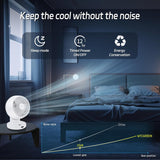 MYCARBON Cooling Fan Oscillating Air Circulator Quiet Desk Fan for Bedroom, Desktop, 20dB Ultra-Quiet, Energy Efficient, Remote Control, Powerful, Turbo Wind, 10 Speeds, ON/OFF Timer (White)
