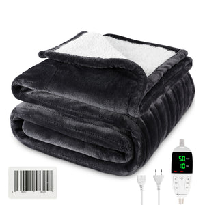 MYCARBON Electric Heated Blanket Throw,157X 180cm Flannel+Sherpa fleece Heated Blanket, 6 Heat Settings, 5 Timer Settings, Auto Off,Electric Blanket for Home and Office Use,Machine Washable