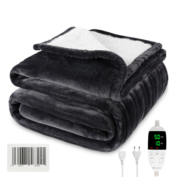 MYCARBON Electric Heated Blanket Throw,157X 180cm Flannel+Sherpa fleece Heated Blanket, 6 Heat Settings, 5 Timer Settings, Auto Off,Electric Blanket for Home and Office Use,Machine Washable