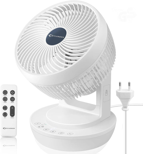MYCARBON Ventilateur Silencieux avec Télécommande 1800m³/h ECO Mode 3D Oscillation 4 Vitesses Minuterie 12h Turbo Ventilateur à Circulation d'Air pour Bureau Chambre 30m²